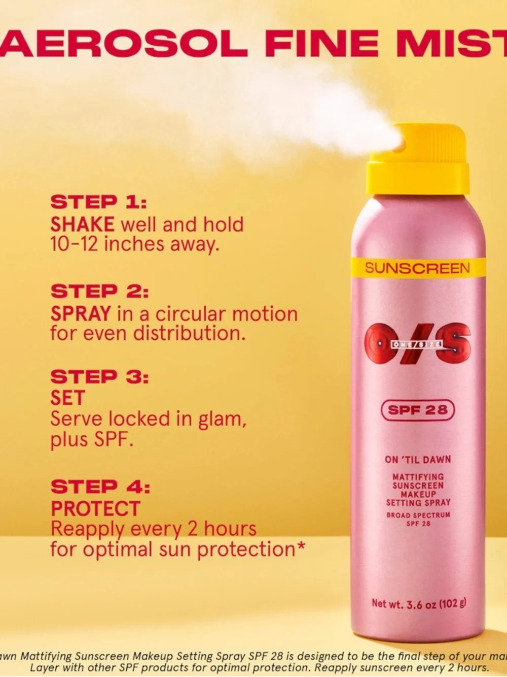 One/Size On 'Til Dawn Mattifying Sunscreen SPF 28 Spray New FullSz